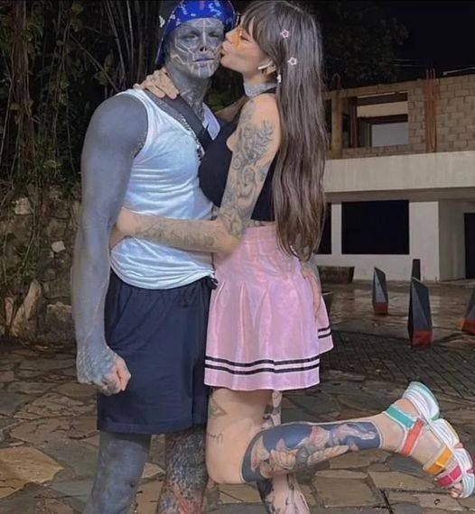 27-year-old man, whose body is completely covered with over 200 tattoos transformed them for the sake of his new wife