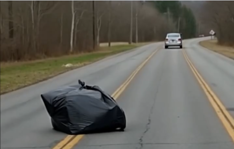 From a car speeding down the road, a strange-looking package was thrown out — and inside, something was struggling restlessly…